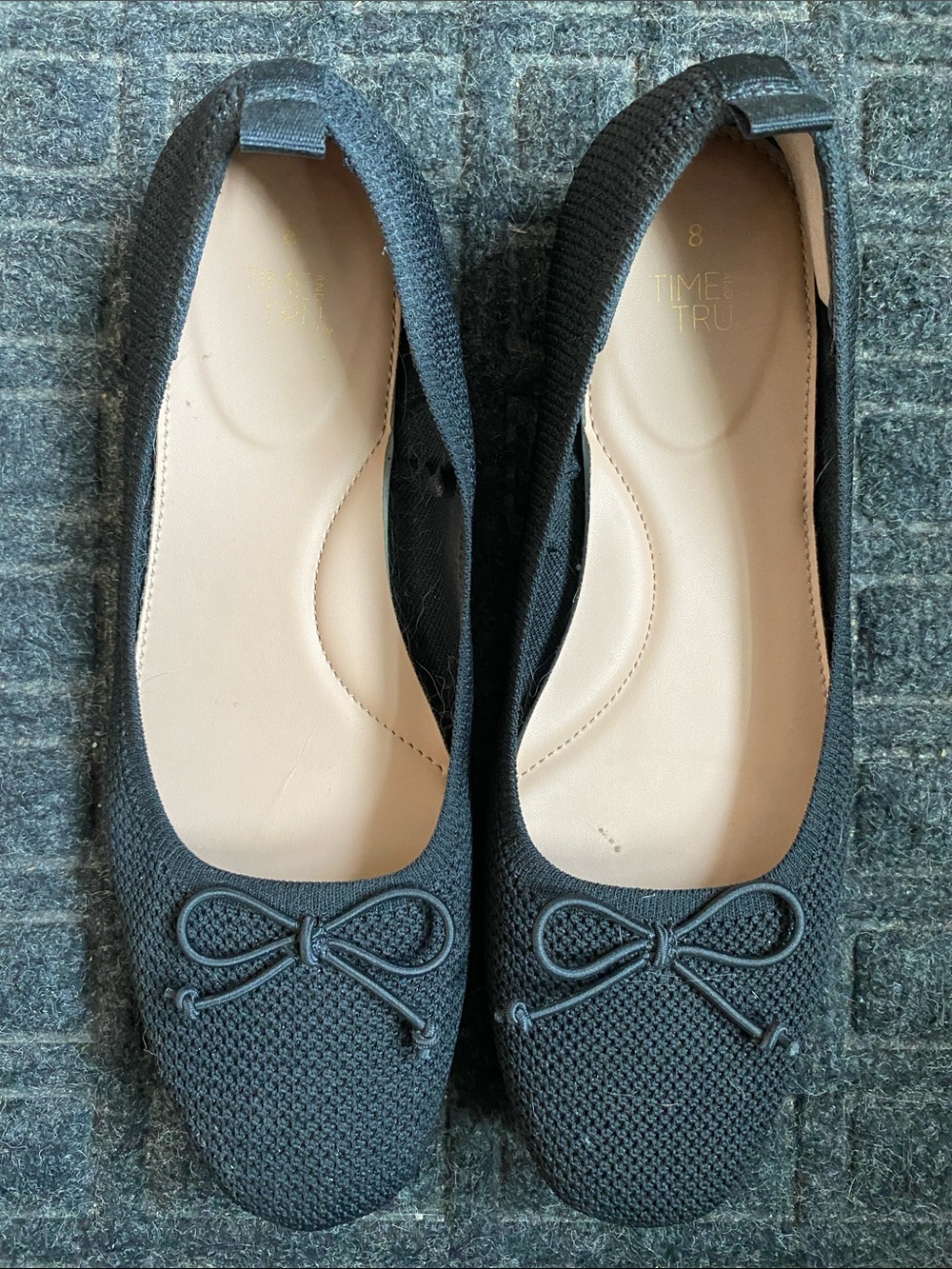 Time and Tru Black Knit Ballet Flats with Bow Trim